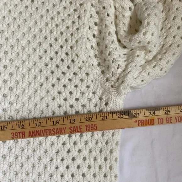 Aerie Women's Boho Coastal Creamy White 100% Cotton Open Knit Polo Sweater MD - Picture 10 of 16